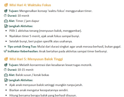 Focus Kit: Contoh misi harian: Waktuku Fokus dan Menyusun Balok Tinggi